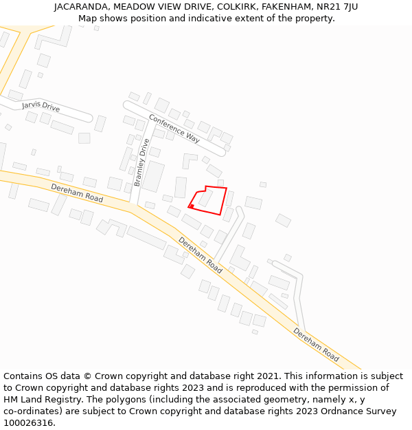 JACARANDA, MEADOW VIEW DRIVE, COLKIRK, FAKENHAM, NR21 7JU: Location map and indicative extent of plot