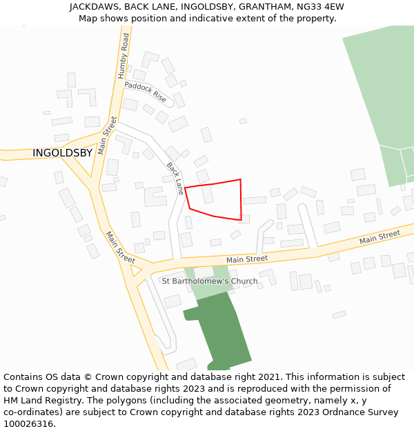 JACKDAWS, BACK LANE, INGOLDSBY, GRANTHAM, NG33 4EW: Location map and indicative extent of plot