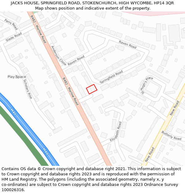 JACKS HOUSE, SPRINGFIELD ROAD, STOKENCHURCH, HIGH WYCOMBE, HP14 3QR: Location map and indicative extent of plot