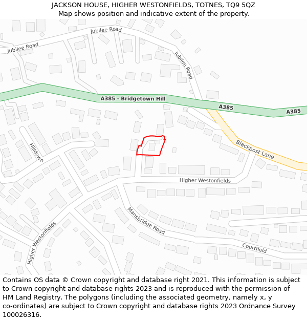 JACKSON HOUSE, HIGHER WESTONFIELDS, TOTNES, TQ9 5QZ: Location map and indicative extent of plot