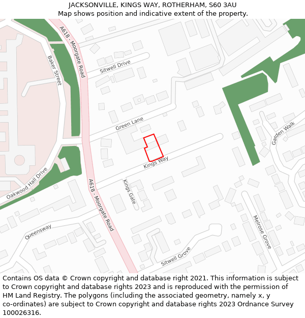 JACKSONVILLE, KINGS WAY, ROTHERHAM, S60 3AU: Location map and indicative extent of plot