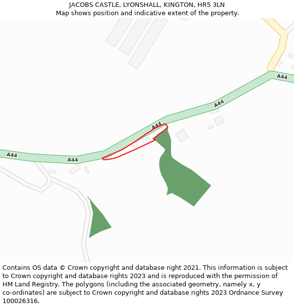 JACOBS CASTLE, LYONSHALL, KINGTON, HR5 3LN: Location map and indicative extent of plot