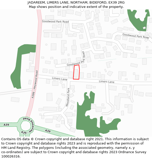 JADAREEM, LIMERS LANE, NORTHAM, BIDEFORD, EX39 2RG: Location map and indicative extent of plot