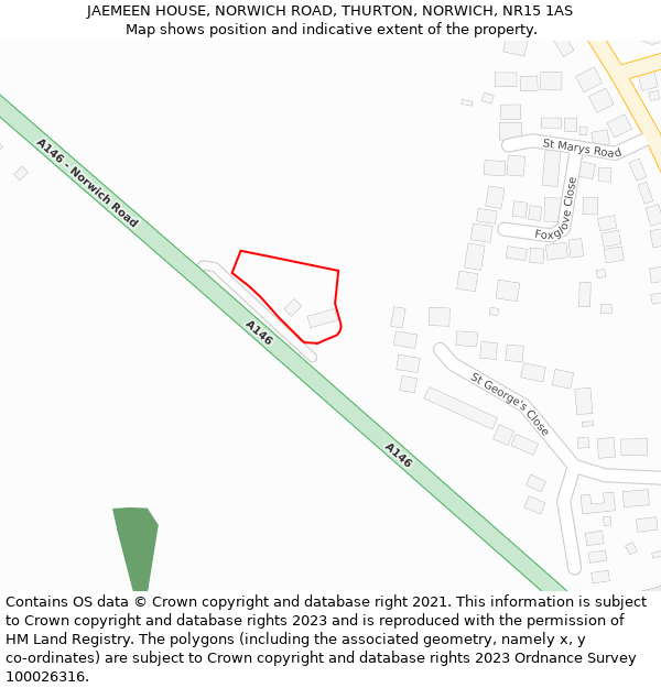 JAEMEEN HOUSE, NORWICH ROAD, THURTON, NORWICH, NR15 1AS: Location map and indicative extent of plot