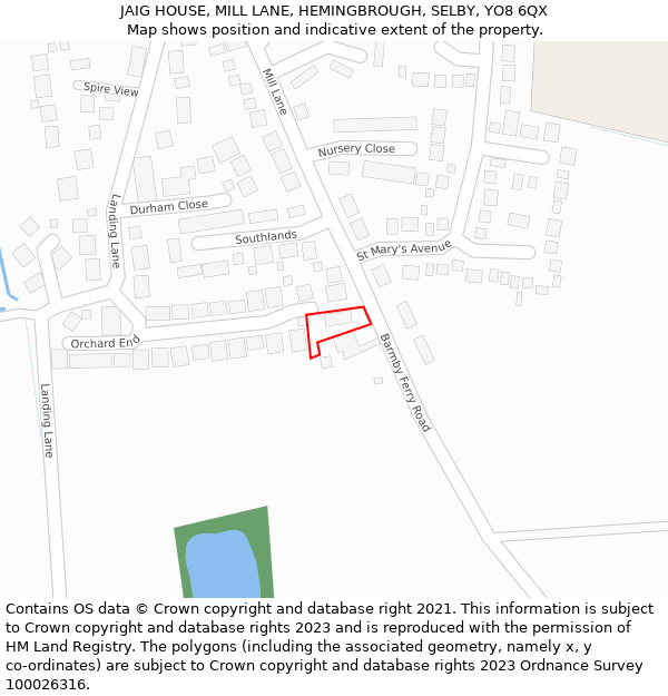 JAIG HOUSE, MILL LANE, HEMINGBROUGH, SELBY, YO8 6QX: Location map and indicative extent of plot