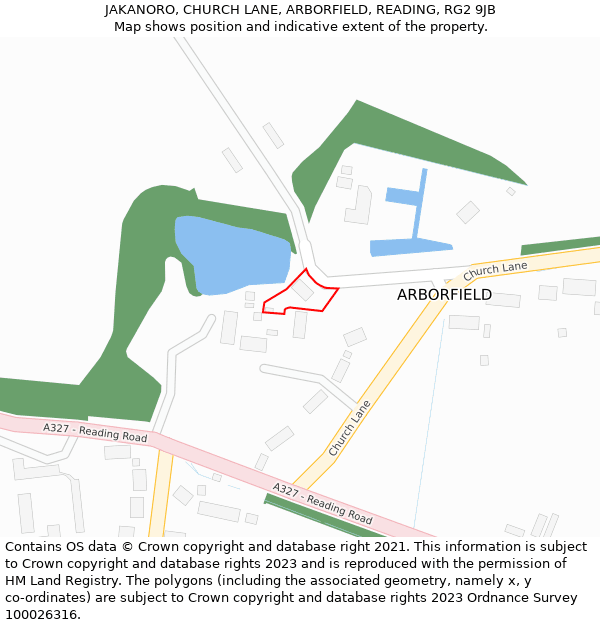 JAKANORO, CHURCH LANE, ARBORFIELD, READING, RG2 9JB: Location map and indicative extent of plot