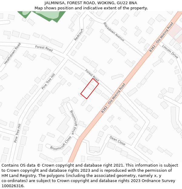 JALMINISA, FOREST ROAD, WOKING, GU22 8NA: Location map and indicative extent of plot