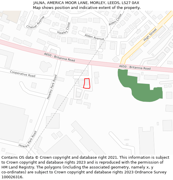 JALNA, AMERICA MOOR LANE, MORLEY, LEEDS, LS27 0AX: Location map and indicative extent of plot