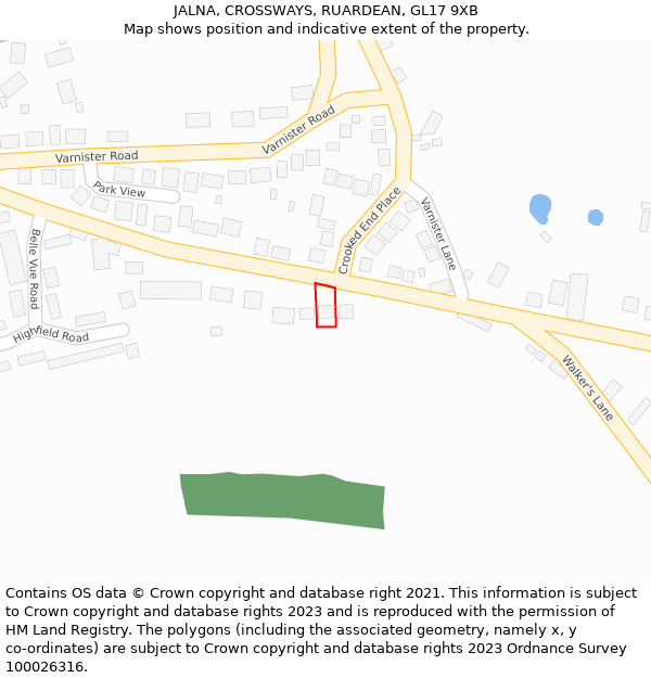 JALNA, CROSSWAYS, RUARDEAN, GL17 9XB: Location map and indicative extent of plot