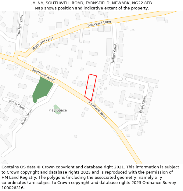 JALNA, SOUTHWELL ROAD, FARNSFIELD, NEWARK, NG22 8EB: Location map and indicative extent of plot