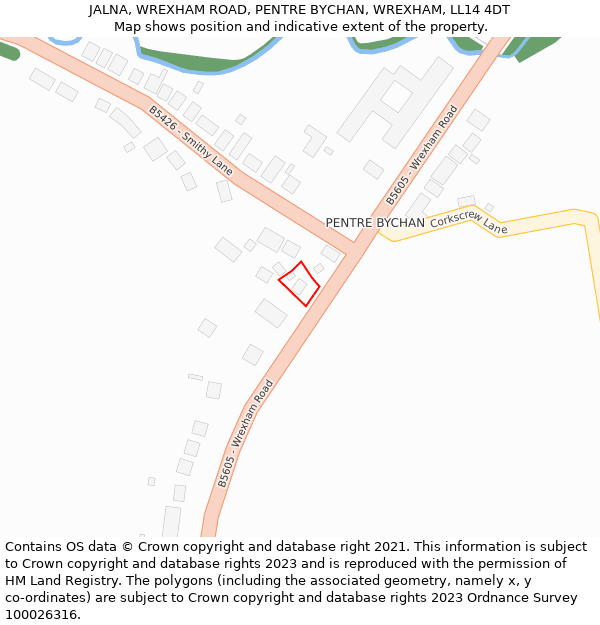 JALNA, WREXHAM ROAD, PENTRE BYCHAN, WREXHAM, LL14 4DT: Location map and indicative extent of plot