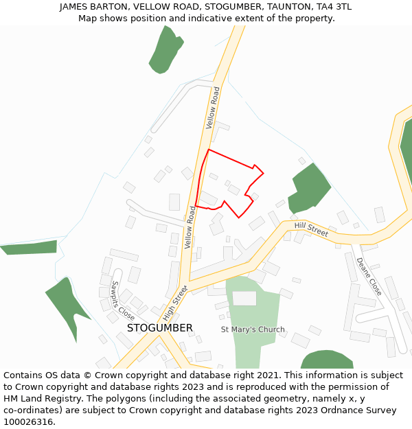 JAMES BARTON, VELLOW ROAD, STOGUMBER, TAUNTON, TA4 3TL: Location map and indicative extent of plot