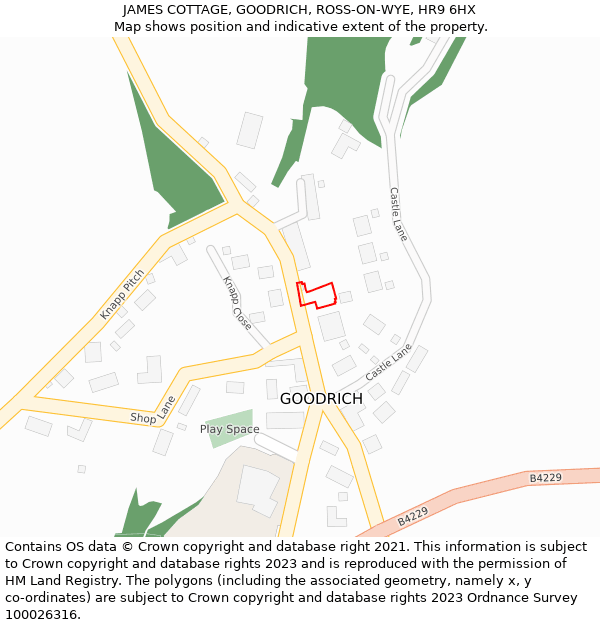 JAMES COTTAGE, GOODRICH, ROSS-ON-WYE, HR9 6HX: Location map and indicative extent of plot