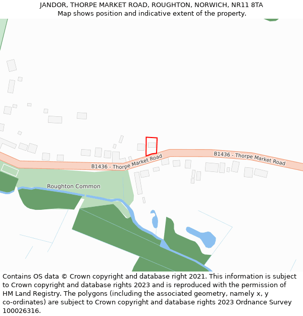 JANDOR, THORPE MARKET ROAD, ROUGHTON, NORWICH, NR11 8TA: Location map and indicative extent of plot