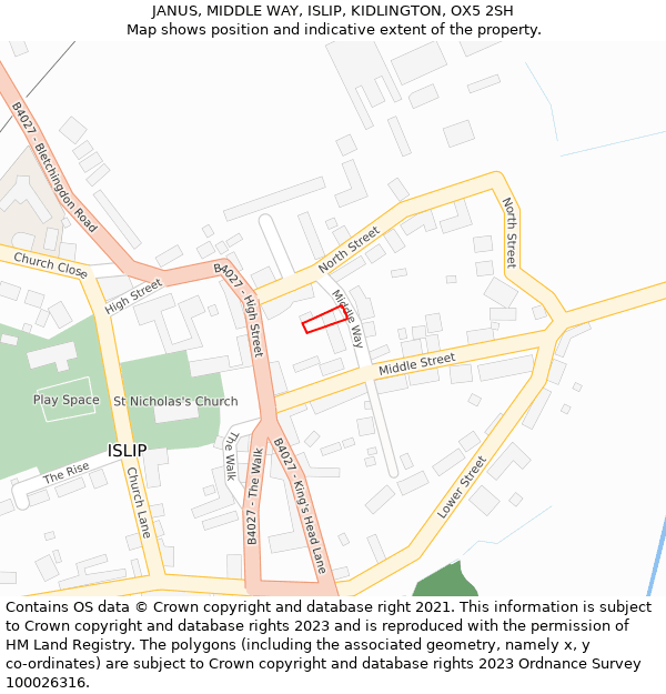 JANUS, MIDDLE WAY, ISLIP, KIDLINGTON, OX5 2SH: Location map and indicative extent of plot