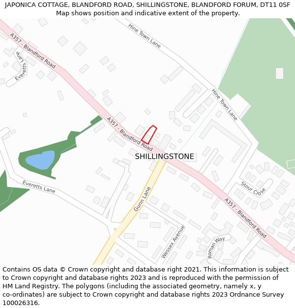 JAPONICA COTTAGE, BLANDFORD ROAD, SHILLINGSTONE, BLANDFORD FORUM, DT11 0SF: Location map and indicative extent of plot