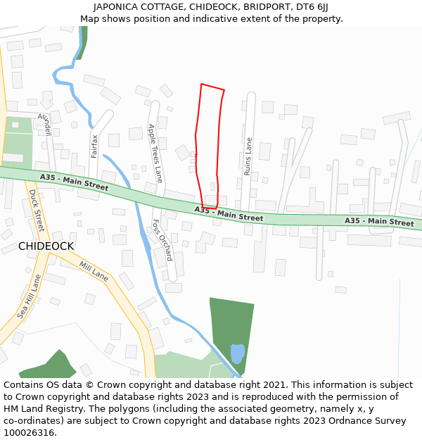 JAPONICA COTTAGE, CHIDEOCK, BRIDPORT, DT6 6JJ: Location map and indicative extent of plot