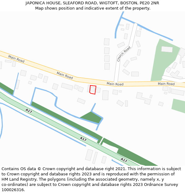JAPONICA HOUSE, SLEAFORD ROAD, WIGTOFT, BOSTON, PE20 2NR: Location map and indicative extent of plot