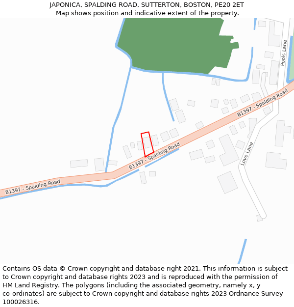 JAPONICA, SPALDING ROAD, SUTTERTON, BOSTON, PE20 2ET: Location map and indicative extent of plot