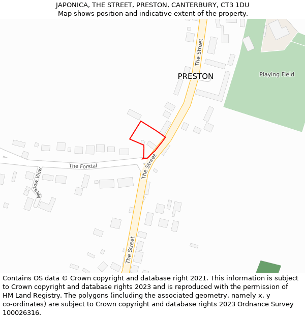 JAPONICA, THE STREET, PRESTON, CANTERBURY, CT3 1DU: Location map and indicative extent of plot