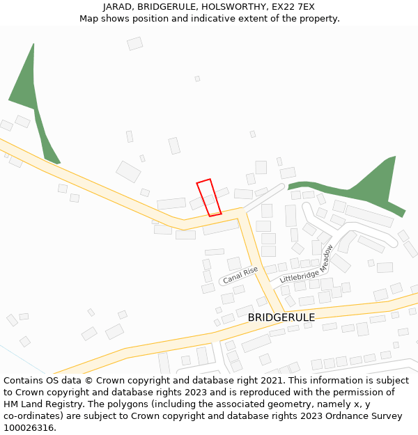 JARAD, BRIDGERULE, HOLSWORTHY, EX22 7EX: Location map and indicative extent of plot