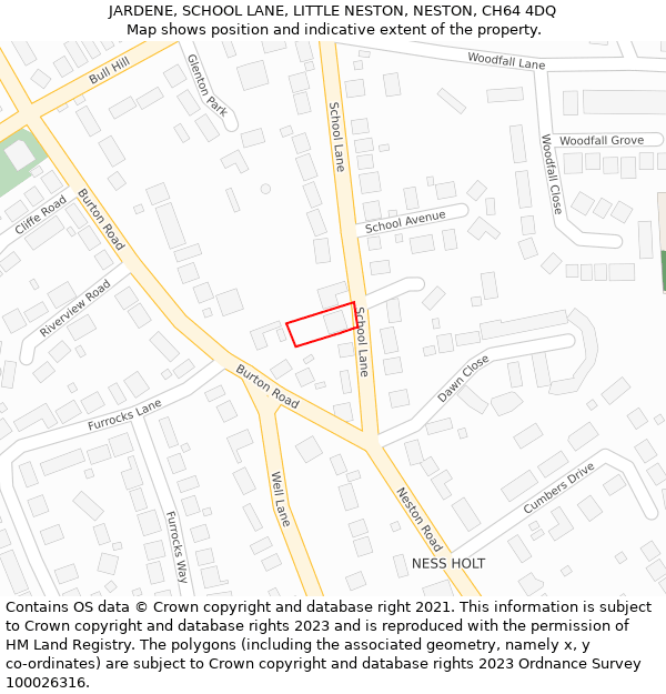 JARDENE, SCHOOL LANE, LITTLE NESTON, NESTON, CH64 4DQ: Location map and indicative extent of plot