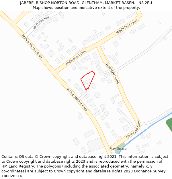 JAREBE, BISHOP NORTON ROAD, GLENTHAM, MARKET RASEN, LN8 2EU: Location map and indicative extent of plot