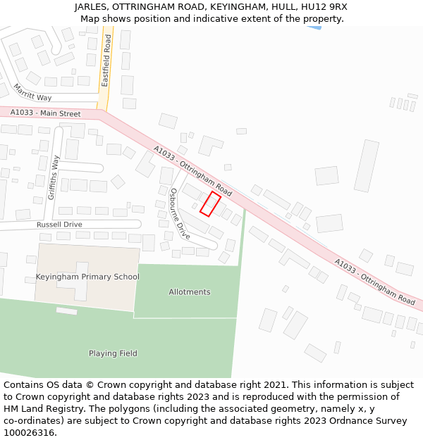 JARLES, OTTRINGHAM ROAD, KEYINGHAM, HULL, HU12 9RX: Location map and indicative extent of plot