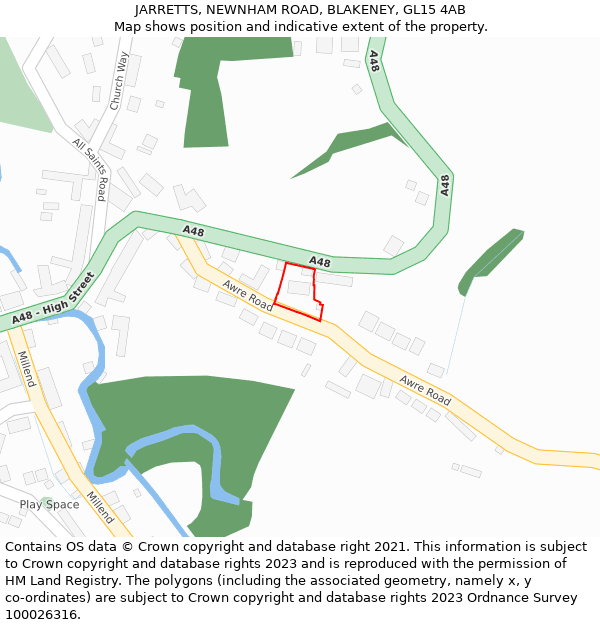 JARRETTS, NEWNHAM ROAD, BLAKENEY, GL15 4AB: Location map and indicative extent of plot