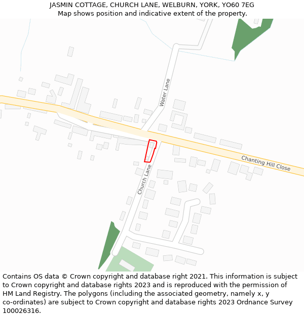 JASMIN COTTAGE, CHURCH LANE, WELBURN, YORK, YO60 7EG: Location map and indicative extent of plot