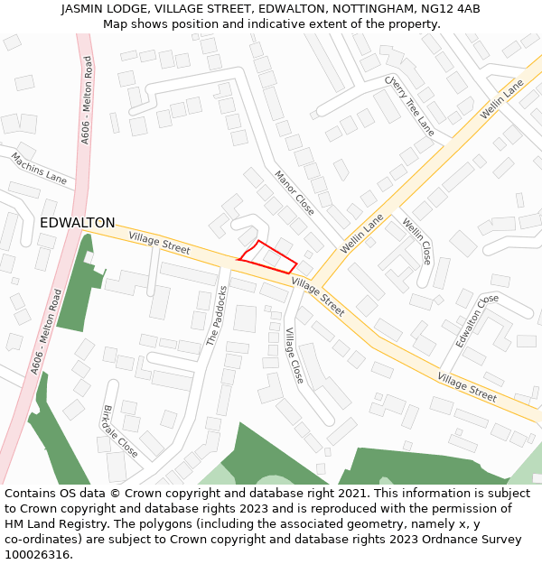 JASMIN LODGE, VILLAGE STREET, EDWALTON, NOTTINGHAM, NG12 4AB: Location map and indicative extent of plot