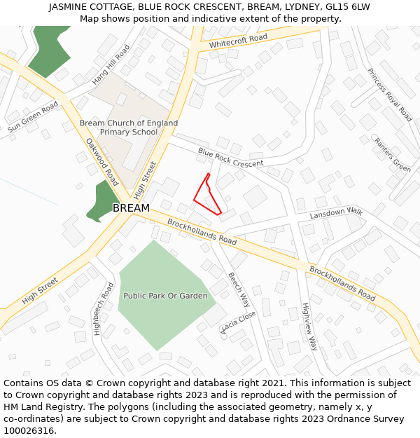 JASMINE COTTAGE, BLUE ROCK CRESCENT, BREAM, LYDNEY, GL15 6LW: Location map and indicative extent of plot