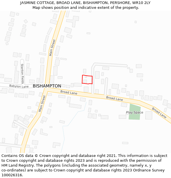 JASMINE COTTAGE, BROAD LANE, BISHAMPTON, PERSHORE, WR10 2LY: Location map and indicative extent of plot