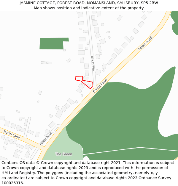 JASMINE COTTAGE, FOREST ROAD, NOMANSLAND, SALISBURY, SP5 2BW: Location map and indicative extent of plot