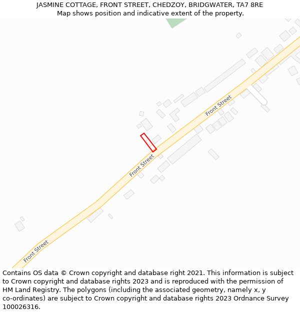 JASMINE COTTAGE, FRONT STREET, CHEDZOY, BRIDGWATER, TA7 8RE: Location map and indicative extent of plot