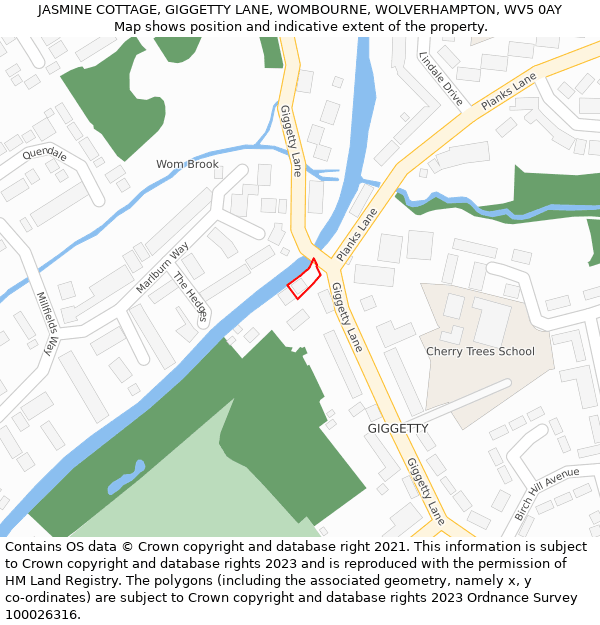 JASMINE COTTAGE, GIGGETTY LANE, WOMBOURNE, WOLVERHAMPTON, WV5 0AY: Location map and indicative extent of plot