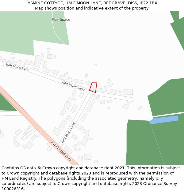 JASMINE COTTAGE, HALF MOON LANE, REDGRAVE, DISS, IP22 1RX: Location map and indicative extent of plot