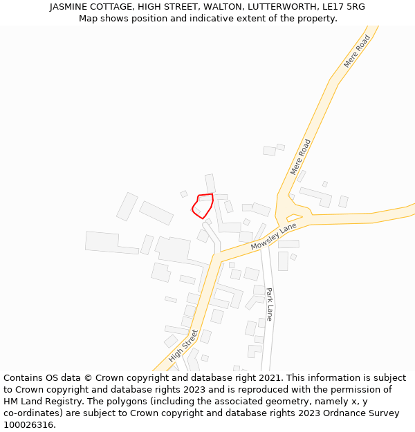 JASMINE COTTAGE, HIGH STREET, WALTON, LUTTERWORTH, LE17 5RG: Location map and indicative extent of plot
