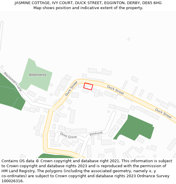 JASMINE COTTAGE, IVY COURT, DUCK STREET, EGGINTON, DERBY, DE65 6HG: Location map and indicative extent of plot