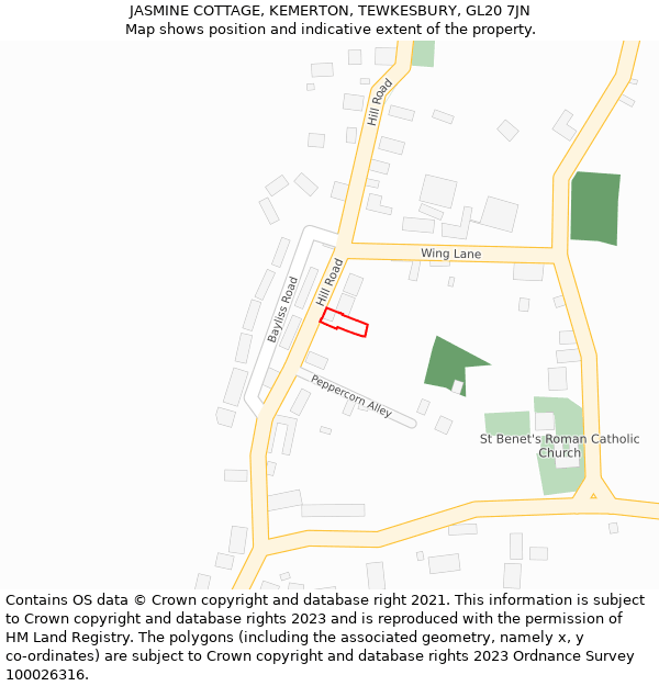 JASMINE COTTAGE, KEMERTON, TEWKESBURY, GL20 7JN: Location map and indicative extent of plot