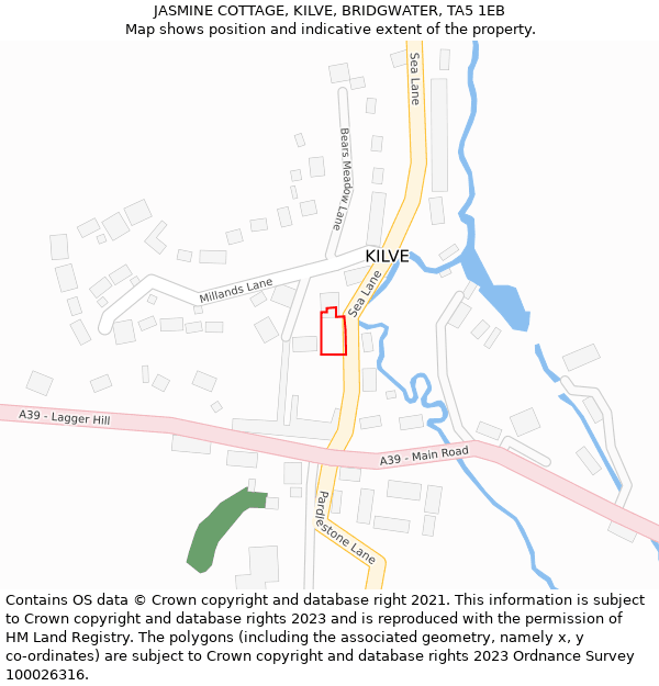 JASMINE COTTAGE, KILVE, BRIDGWATER, TA5 1EB: Location map and indicative extent of plot