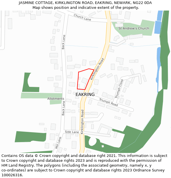 JASMINE COTTAGE, KIRKLINGTON ROAD, EAKRING, NEWARK, NG22 0DA: Location map and indicative extent of plot