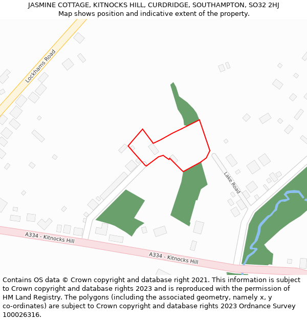 JASMINE COTTAGE, KITNOCKS HILL, CURDRIDGE, SOUTHAMPTON, SO32 2HJ: Location map and indicative extent of plot