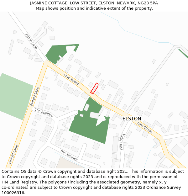 JASMINE COTTAGE, LOW STREET, ELSTON, NEWARK, NG23 5PA: Location map and indicative extent of plot