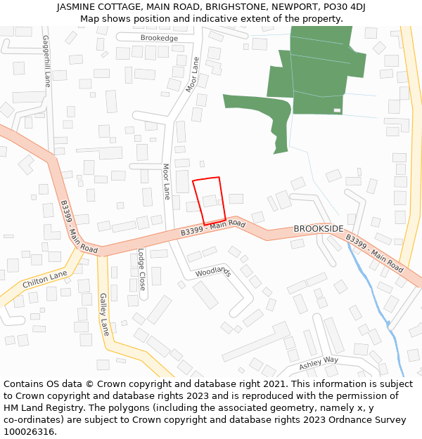 JASMINE COTTAGE, MAIN ROAD, BRIGHSTONE, NEWPORT, PO30 4DJ: Location map and indicative extent of plot