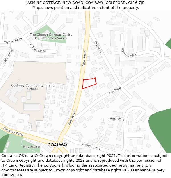 JASMINE COTTAGE, NEW ROAD, COALWAY, COLEFORD, GL16 7JD: Location map and indicative extent of plot