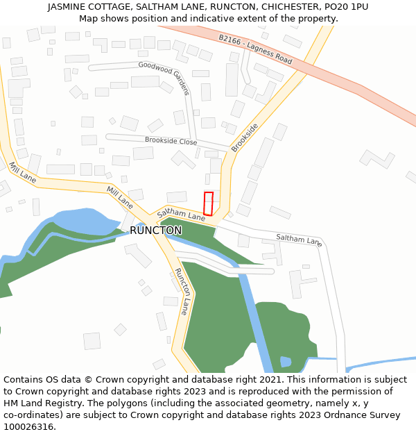 JASMINE COTTAGE, SALTHAM LANE, RUNCTON, CHICHESTER, PO20 1PU: Location map and indicative extent of plot