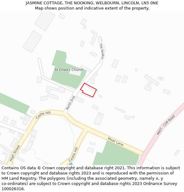 JASMINE COTTAGE, THE NOOKING, WELBOURN, LINCOLN, LN5 0NE: Location map and indicative extent of plot