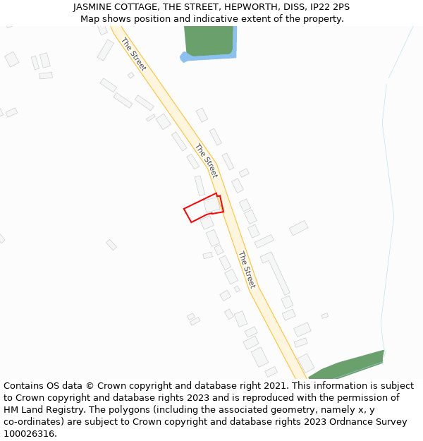 JASMINE COTTAGE, THE STREET, HEPWORTH, DISS, IP22 2PS: Location map and indicative extent of plot