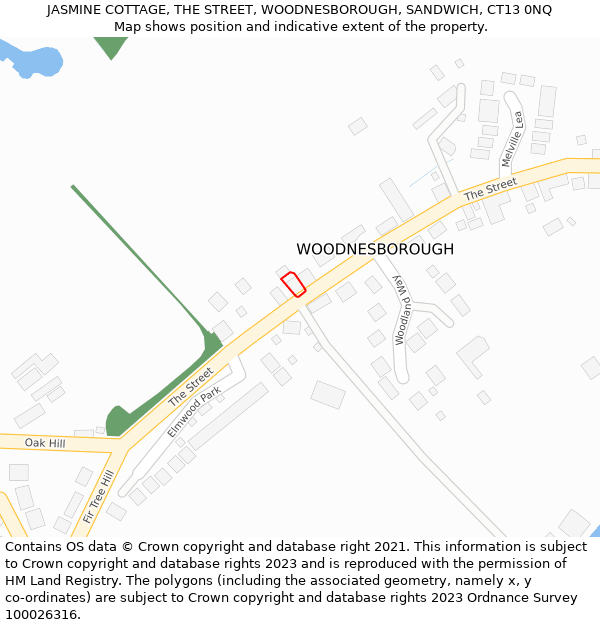 JASMINE COTTAGE, THE STREET, WOODNESBOROUGH, SANDWICH, CT13 0NQ: Location map and indicative extent of plot